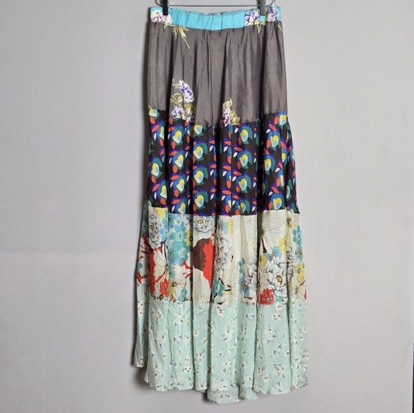 Johnny Was Dresses & Skirts - NEW Johnny Was 100% Silk Boho Floral Patchwork Tiered Maxi Skirt Size S